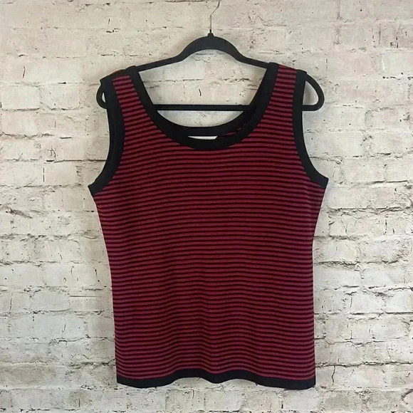 Exclusively Misook Tops - Exclusively Misook Women's Medium Black & Red Striped Knit Tank Top Acrylic M